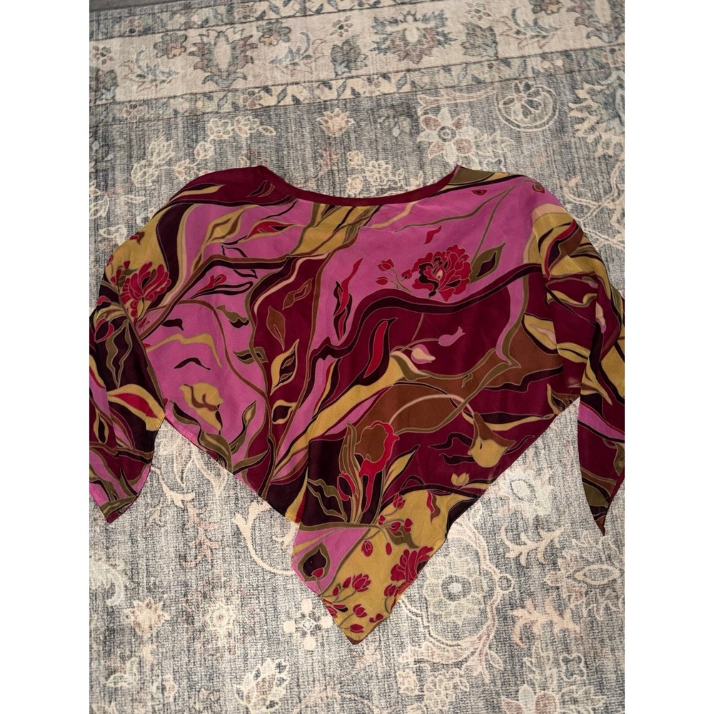 I.C.E Y2K Silk Poncho Shaw Top Purple Floral Green Vintage Fairycore